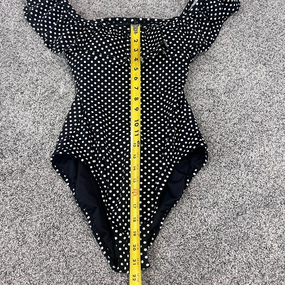 NWT! J.Crew Black White Polka Dots Ruffle Top Plunge Back Swimsuit Size US 10 - Picture 5 of 13
